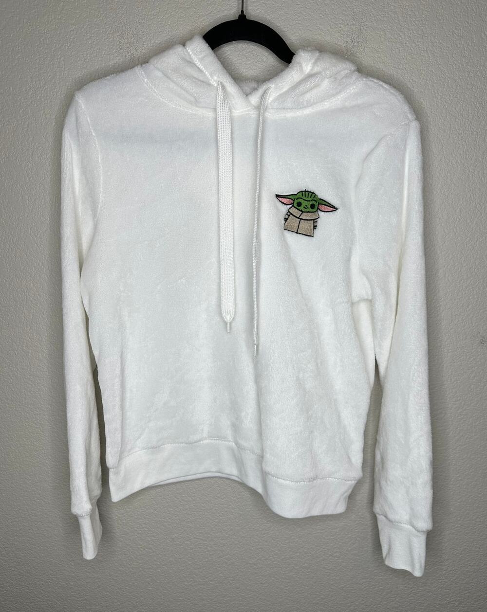 Star Wars Grogu Plush Hoodie Mens M Bioworld The Child White Fleece Mandalorian